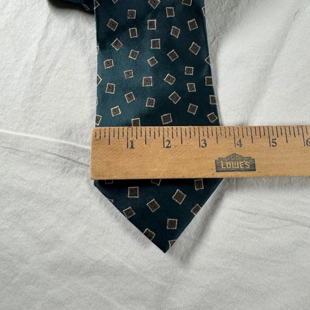 Walter Holmes‎ Bigsby Brothers Men's Teal Geometric Square Pattern Silk Necktie
